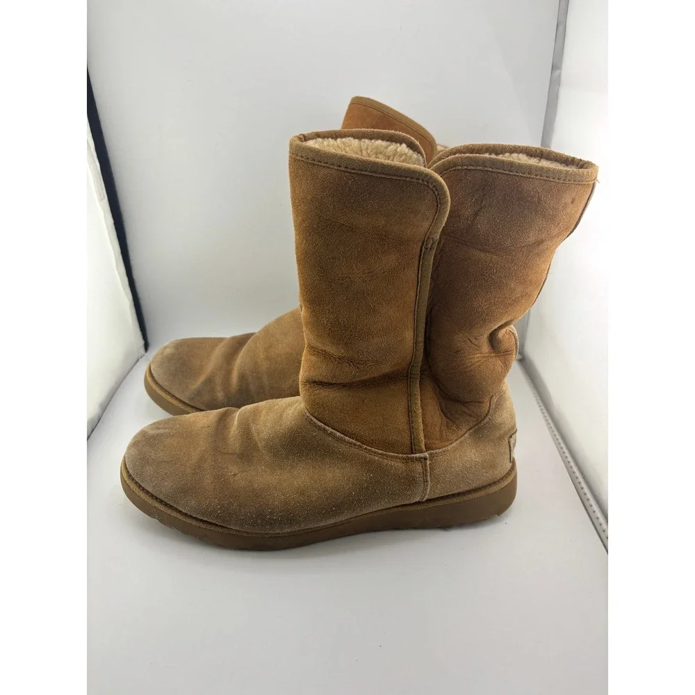 UGG Australia Womens Classic Mid Calf Suede Shearling Boots Chestnut Tan Size 8
